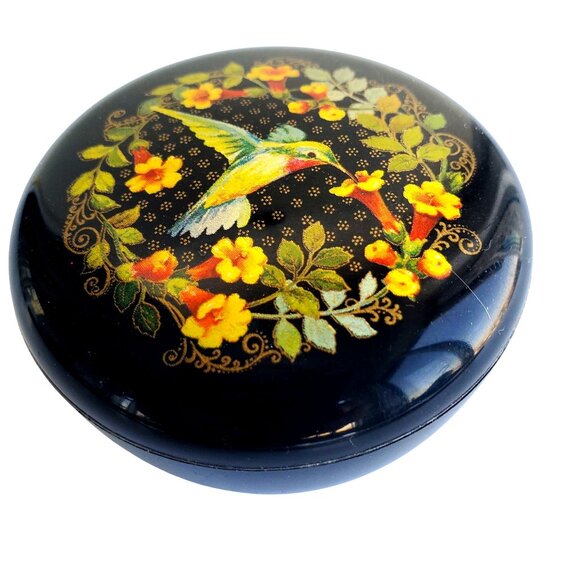 Hallmark Other - Vintage Hallmark Cards Hummingbird Trinket Jewelry Box Round Black Red Plastic